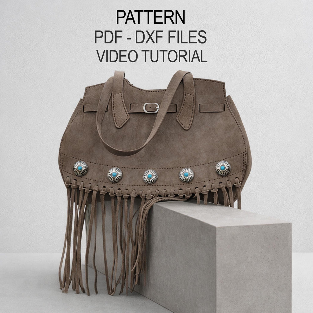 Leather Tote Bag Pattern PDF & DXF, Boho Shoulder Bag Template