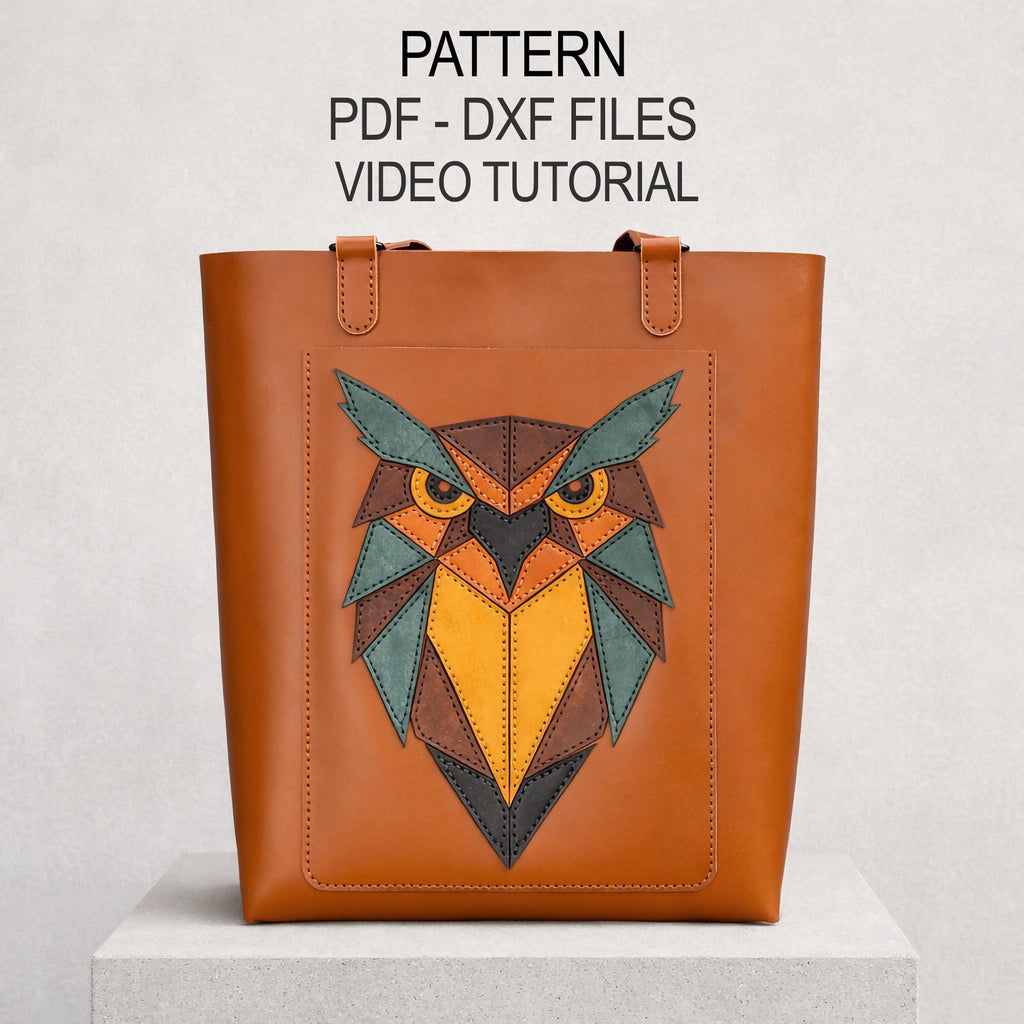 Leather Tote Bag Pattern PDF, Owl Shoulder Pattern, DXF Template for Leatherworkers