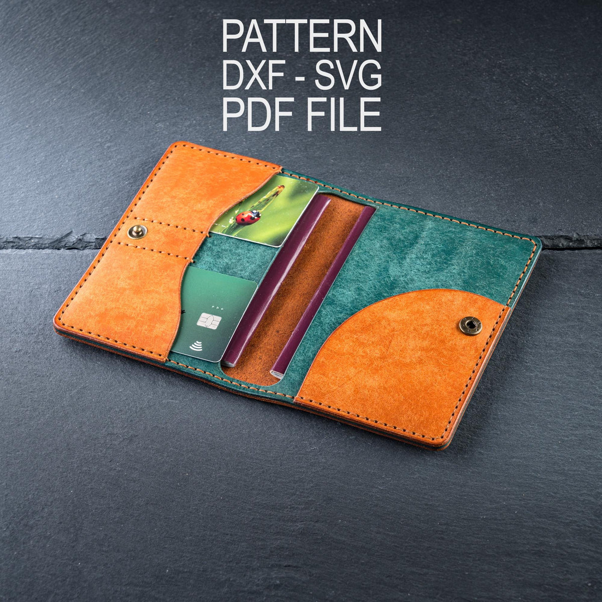 Passport Wallet Pattern, Leather Passport Holder Template, PDF DXF SVG, Beginner Leather Pattern