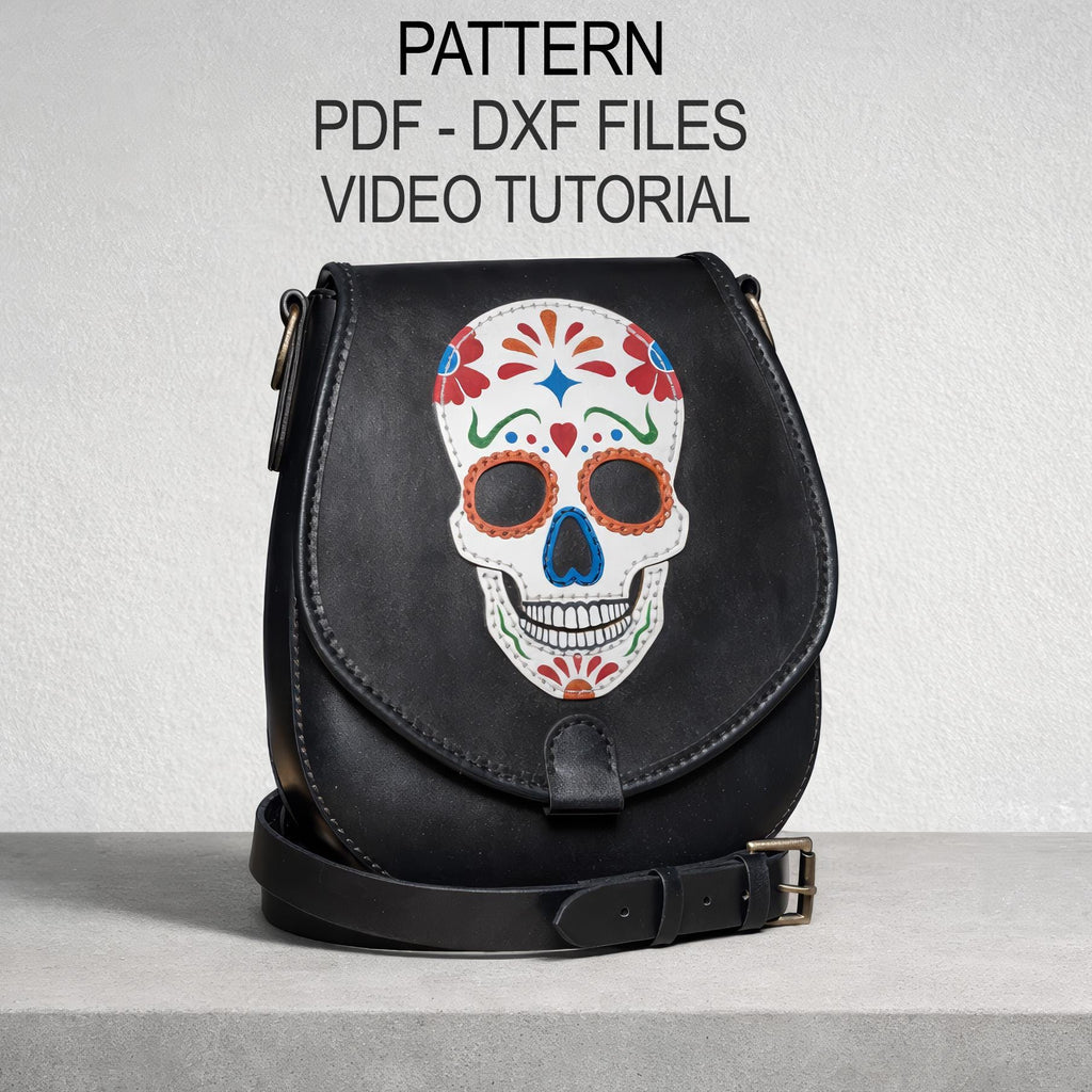 Leather Bag Pattern PDF, Skull Crossbody DXF, Gothic Purse Laser Cut, Halloween Bag Design