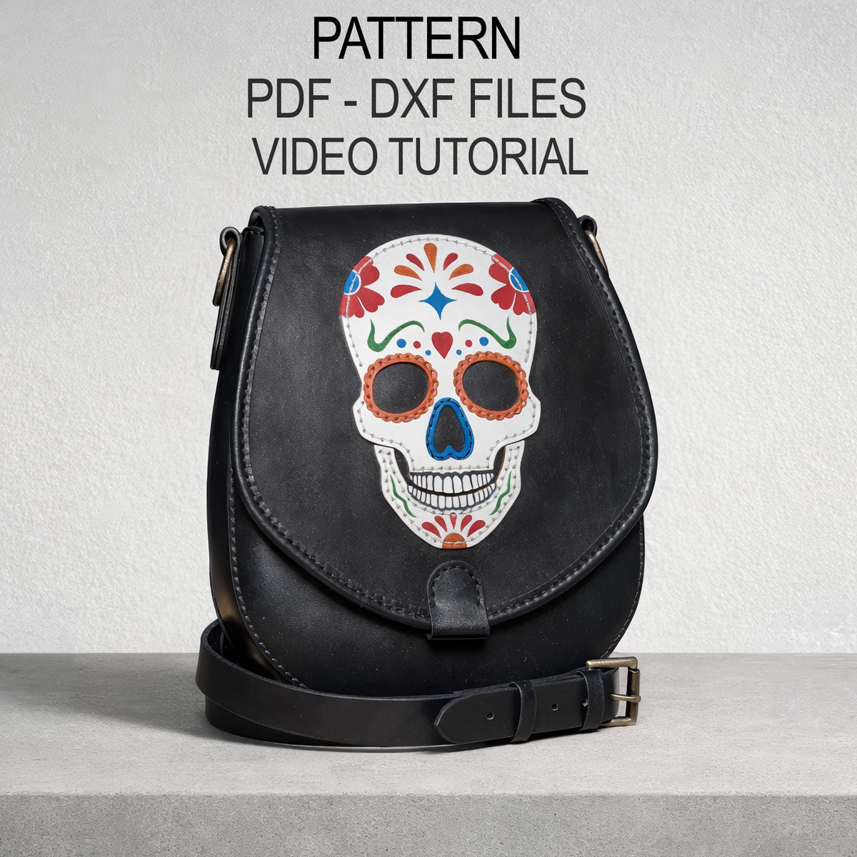 Leather Bag Pattern PDF, Skull Crossbody DXF, Gothic Purse Laser Cut, Halloween Bag Design