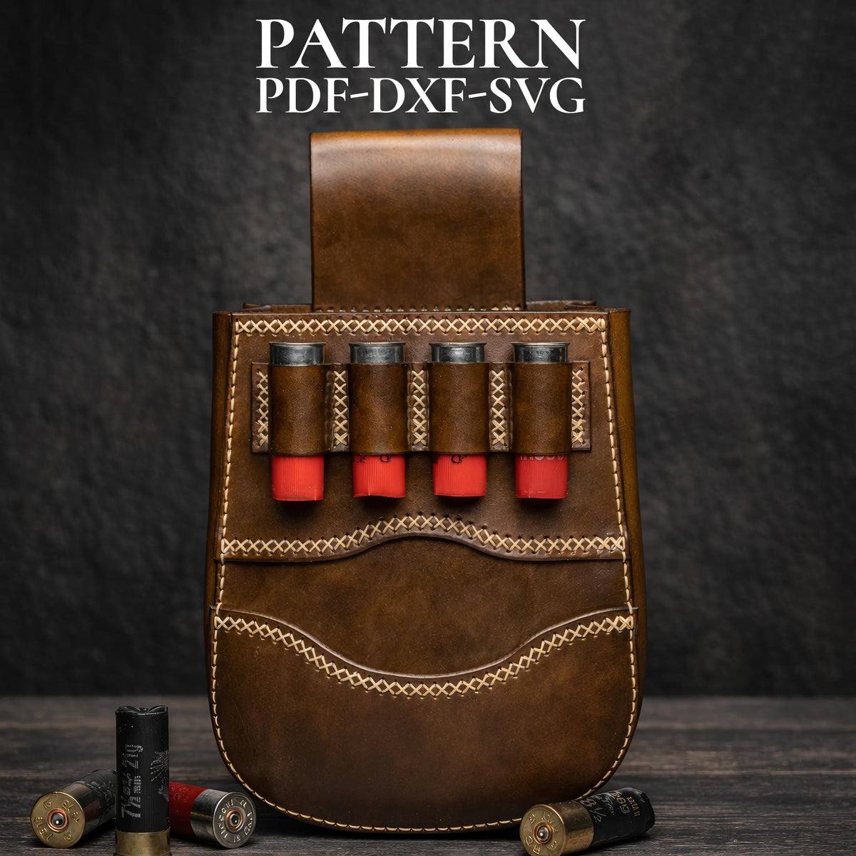 Shotgun shell pouch pattern, leather ammo pouch template pdf dxf svg , belt cartridge holder DIY