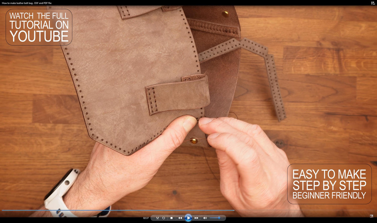 Belt bag pattern PDF, leather waist bag template, dxf svg