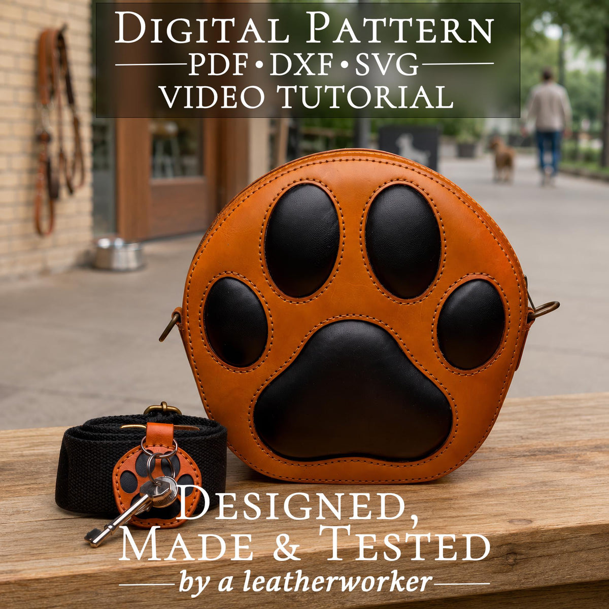 Crossbody Bag Pattern PDF & DXF, Dog Paw Purse Template + Key Fob