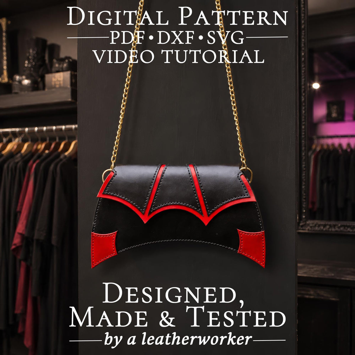 Gothic Bat Clutch Bag Pattern – Leather Purse Template (PDF, DXF)