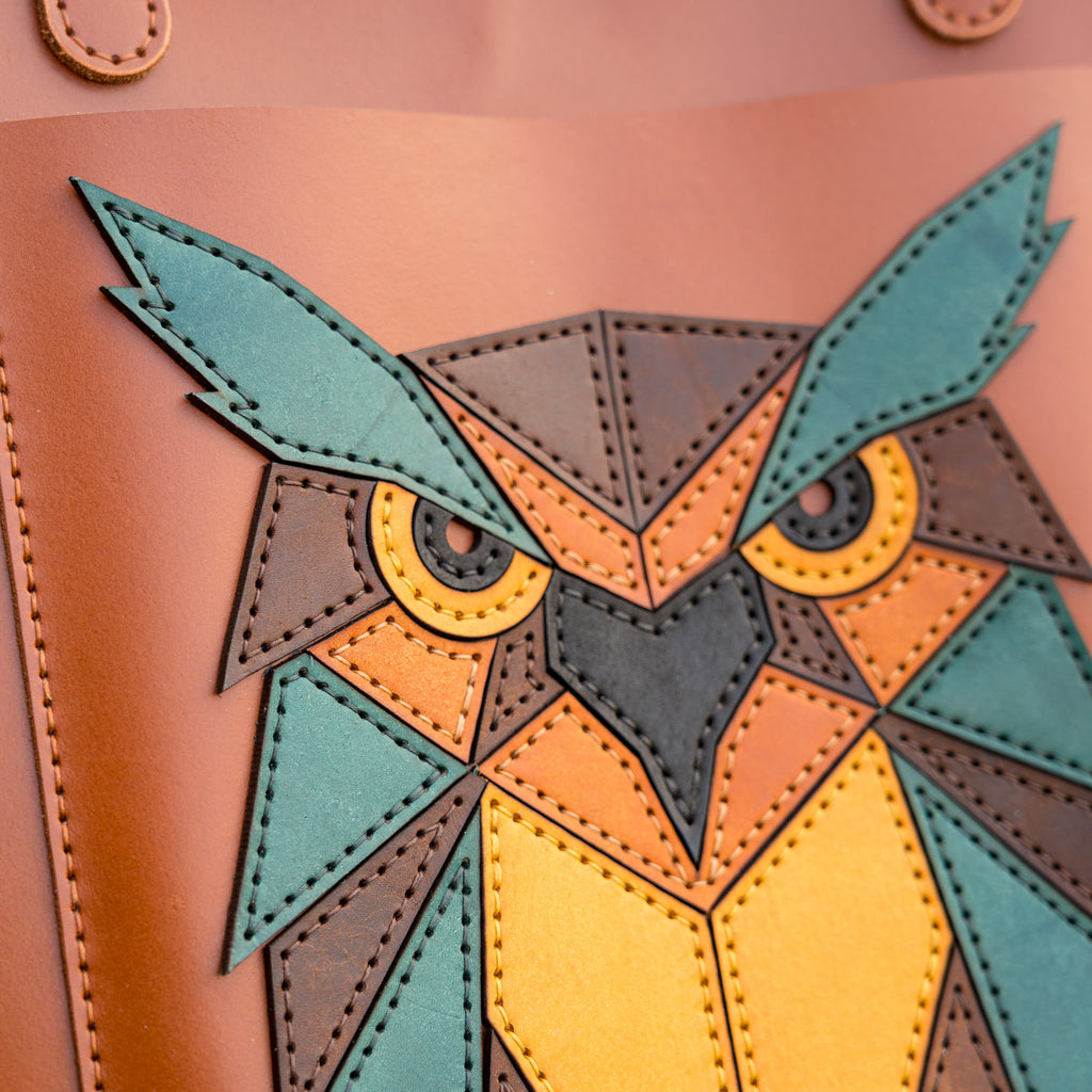 Leather Tote Bag Pattern PDF – Geometric Owl Shoulder Bag