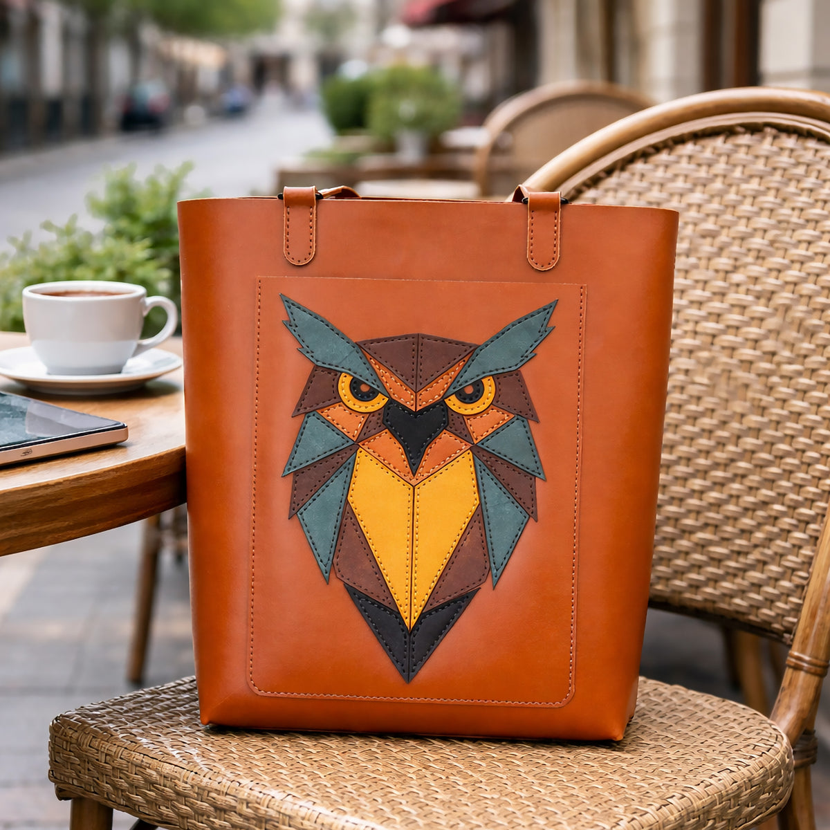 Leather Tote Bag Pattern PDF – Geometric Owl Shoulder Bag