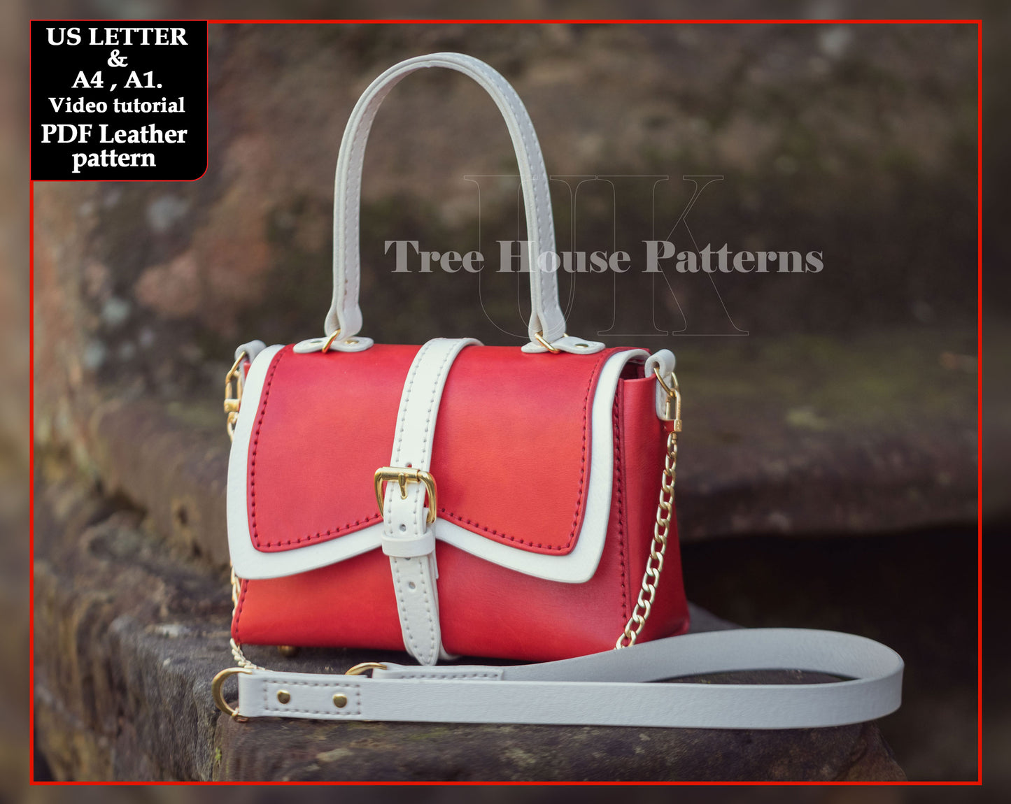 Vintage handbag leather pattern PDF - shoulder bag digital template